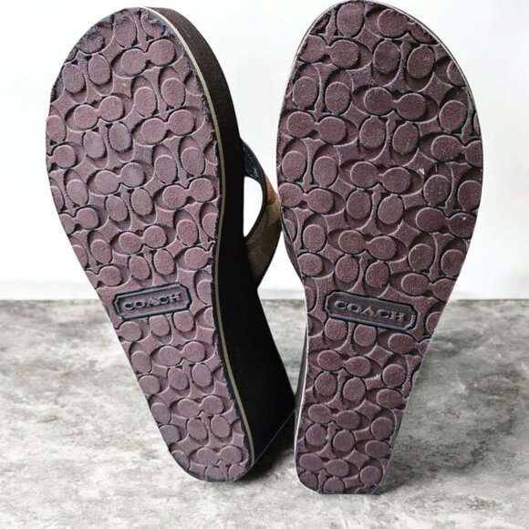 COACH ( 7 ) Women's Signature Platform Wedge Flip Flop Sandals Black/Beige - Picture 7 of 9